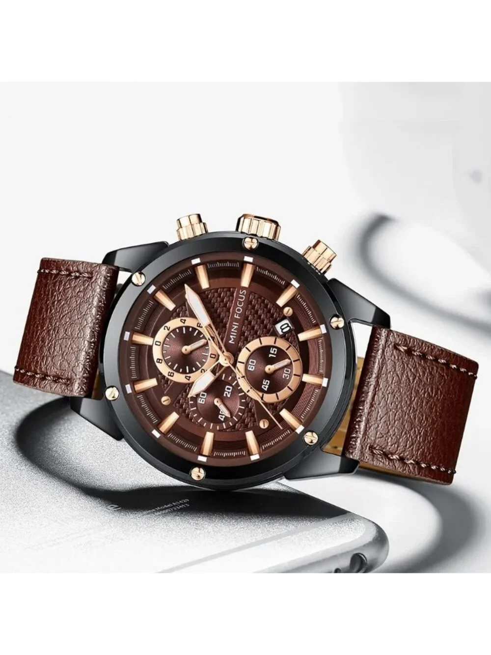 Men's Brown Chronograph Waterproof Sport Military Analog Quartz Wrist Watch